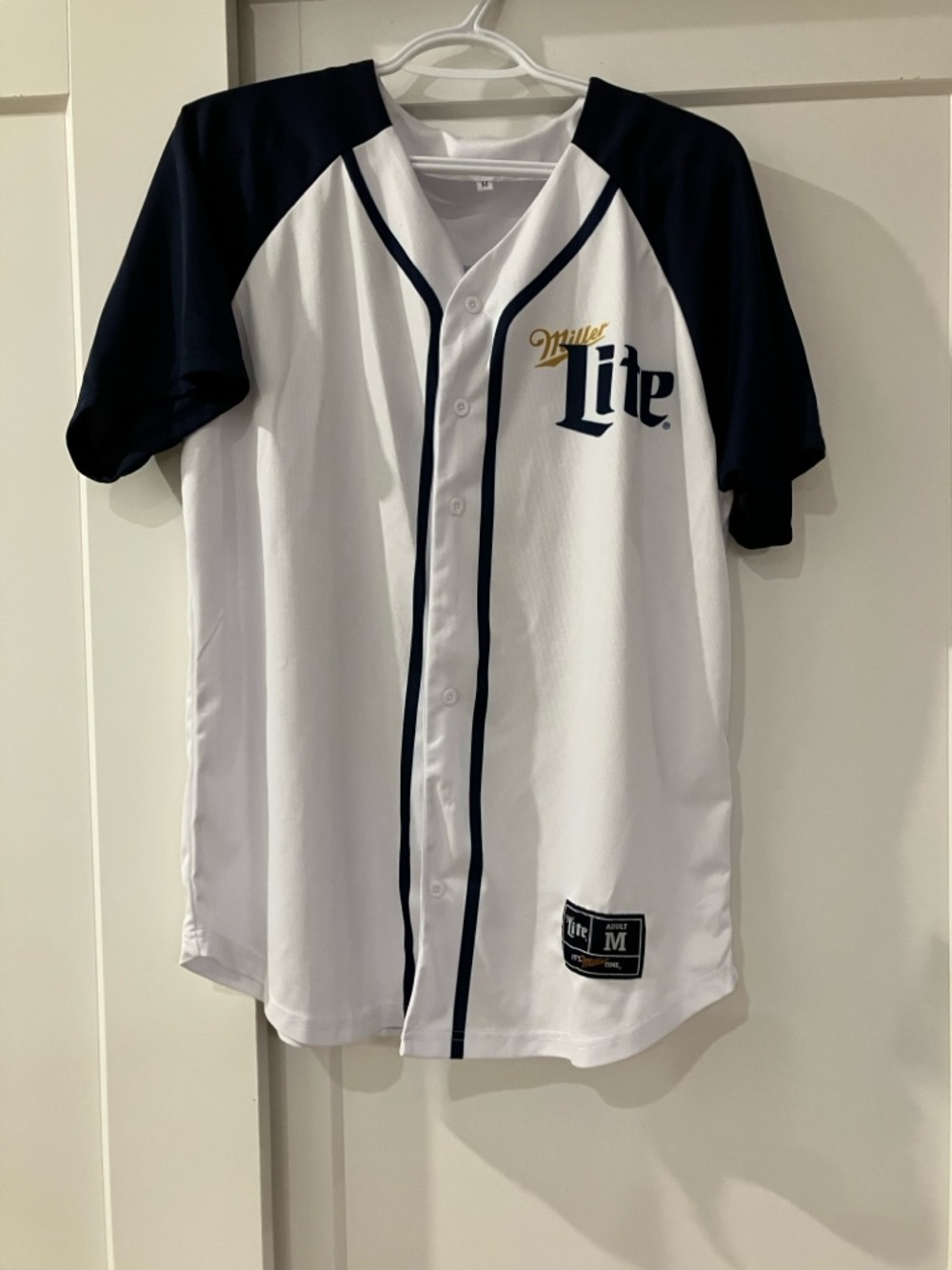 Miller Lite Men’s Button Up Jersey White & Navy - Logo